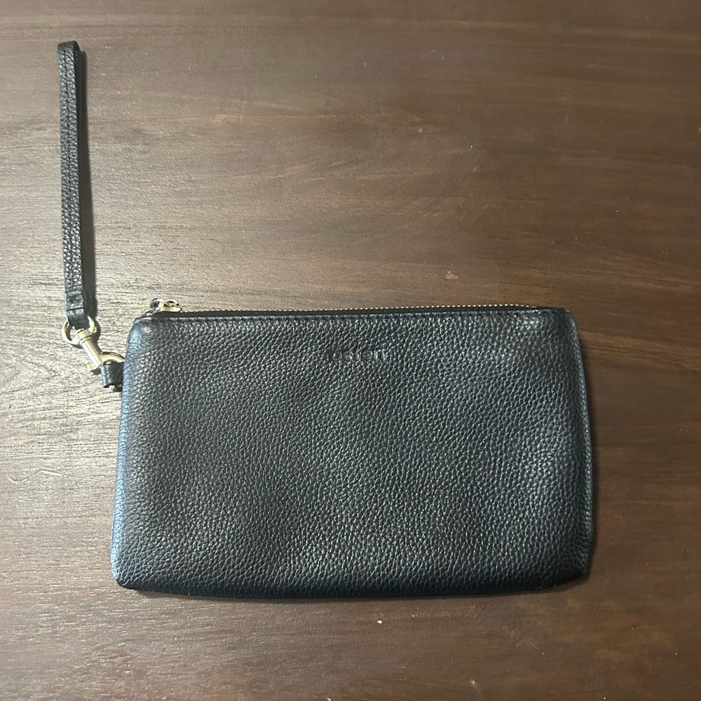Pebbled Leather Wristlet Clutch in Black